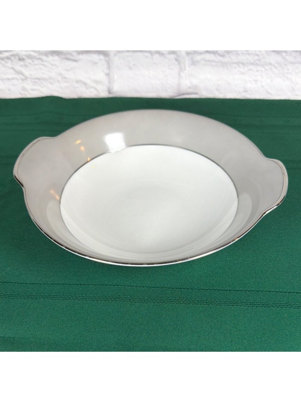Vintage 50s Sango Platina 9.5" Round Serving Bowl Gray Band Platinum Trim Japan